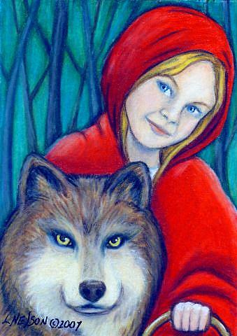 Art Little Red Riding Hood Revisited ACEO by Artist Lisa Monica Nelson