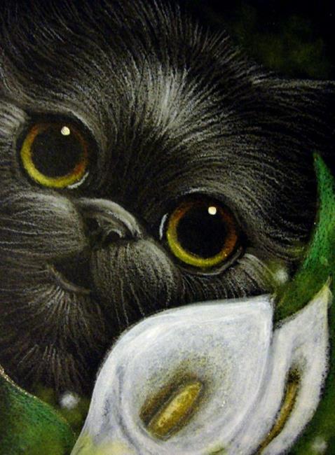 Art: *BLACK KITTEN CAT w WHITE LILY FLOWERS by Artist Cyra R. Cancel