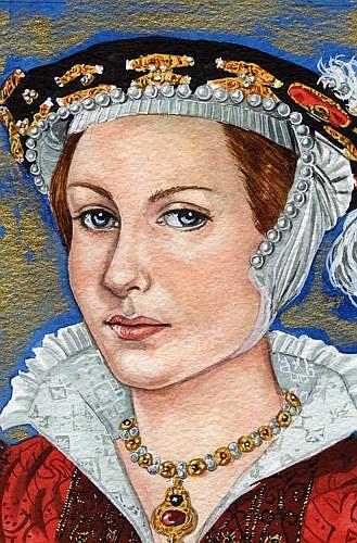 Title Katherine Parr Media watercolour gouache and gold ink 