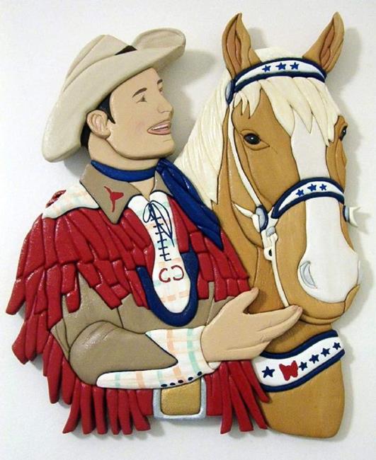  ROGERS AND TRIGGER ORIGINAL PAINTED INTARSIA ART by Artist Gina Stern