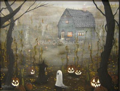 J A Blackwell art print SIGNED Halloween Fantasy Folk Ghost Fall Autumn ...