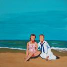 Art: retro beach girl with sailor boy by Artist Amie R Gillingham