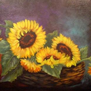 Art: Basket of Sunflowers //SOLD by Artist Barbara Haviland