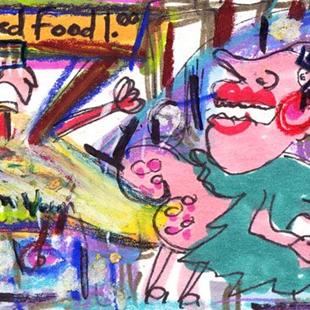 Art: Smelly Witch Defending Herself Against Fast Food Vendors by Artist Elisa Vegliante