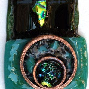 Art: Abstract recycled fused glass pendant by Artist Deborah Sprague