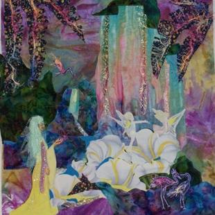 Art: Fairyland waterfall quilt by Artist Karin Elizabeth Weiss