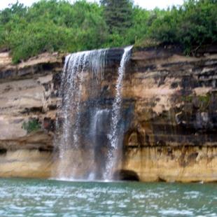Art: Waterfall on Lake Superior, Michigan by Artist L. M. McCurdy