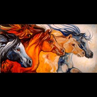 Art: 5 HORSE RUN by Artist Marcia Baldwin