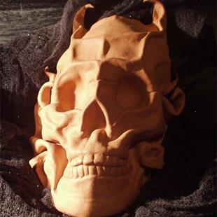 Art: Horned Leather Skull by Artist Barbara Doherty (MidnightZodiac Leather)