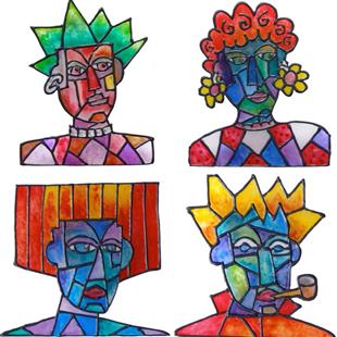 Art: Four  'Heads'  Are Better Than One! by Artist Diane G. Casey