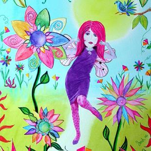 Art: A Modern Love Fairy and The Prism Flowers - a Rip of Andrea Mattison's work by Artist Shawn Marie Hardy