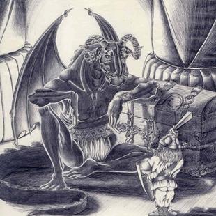 Art: The Dragon and the Dwarf by Artist Madeline  Carol Matz