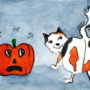 Art: Pumpkin Cat &  Pumkin by Artist Marcia Ruby
