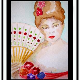 Art: Lady with Hand-Held Fan by Artist Cyra R. Cancel