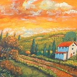 Art: Golden Tuscan Sky And Cottage by Artist Virginia Kilpatrick