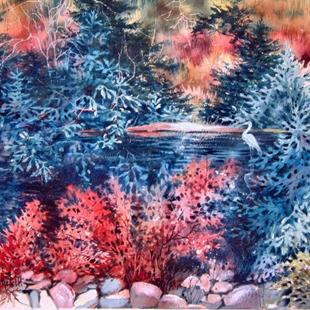 Art: Autumn Egret Wetland by Artist Pamela K Wilhelm