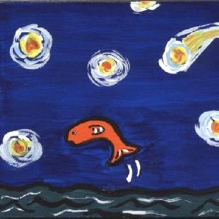 Art: Mini: Trout, Lake, and a Starry Night by Artist Jenny Doss