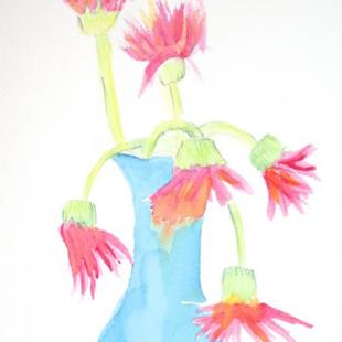 Art: Pink Daisys Dressed in Blue by Artist Kim Wyatt