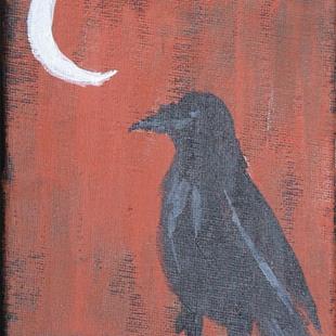 Art: CROW AND MOON PHASE 1 one painting per day by Artist Nancy Denommee   