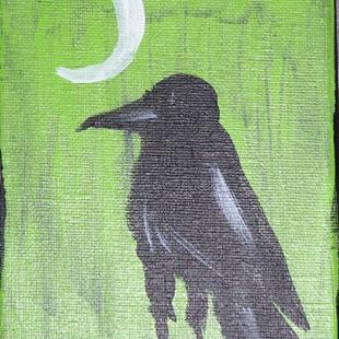 Art: CROW WITH PHASES OF MOON one painting per day by Artist Nancy Denommee   