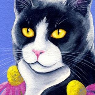 Art: Tuxedo Cat in the Garden OSWOA by Artist Lisa M. Nelson