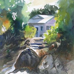 Art: Santa Barbara Botanic Garden Cottage by Artist Karen Winters