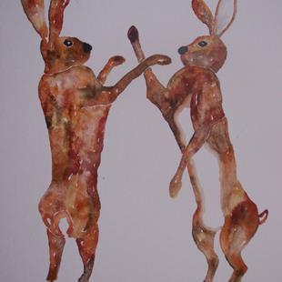 Art: BOXING HARES h573 by Artist Dawn Barker
