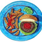 Art: Blue Plate Special 2 (Burger & Fries) by Artist Diane G. Casey