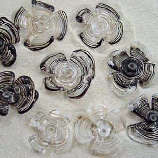 Art: Ambrosia *BLACK WHITE PINWHEELS* Lampwork 9 Beads Handmade - SOLD by Artist Bonnie G Morrow