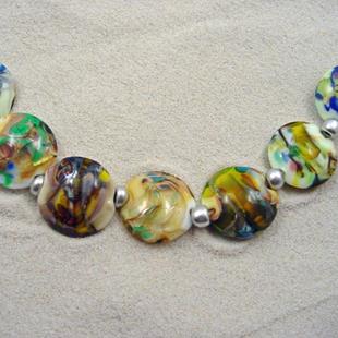 Art: Ambrosia *LENTILS YELLOWS 457* Lampwork 7 Beads 23 mm by Artist Bonnie G Morrow