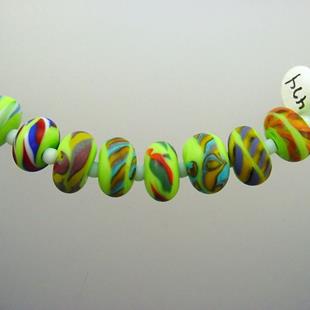 Art: Ambrosia *LIME TWISTIE WRAPS 474* Lampwork 9 Beads 15 - 16 mm by Artist Bonnie G Morrow