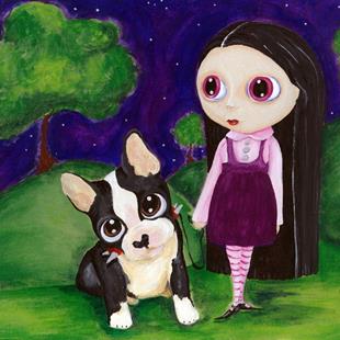 Art: Blythe Girl with Pityy Puppy by Artist Noelle Hunt