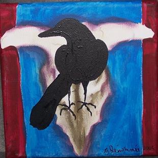 Art: Red, White and Blue with Skull and Crow by Artist Nancy Denommee   