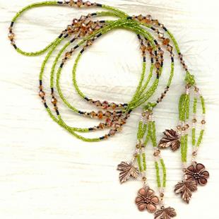 Art: Sparkling Olive Green, Copper Charms and Swarovski Copper Crystal Beads by Artist Sparkle Plenty Fine Beaded Jewellery