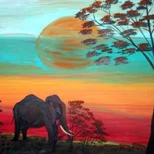 Art: AFRICAN ELEPHANT IN THE SUNSET-SOUTH AFRICA by Artist LUIZA VIZOLI