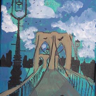 Art: First Crow to Arrive on Brooklyn Bridge by Artist Nancy Denommee   