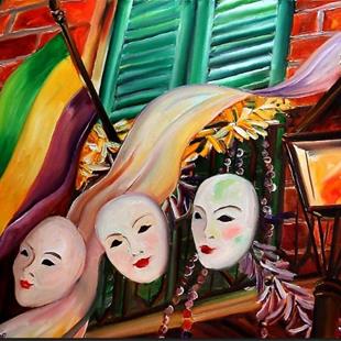 Art: Mardi Gras Balcony - SOLD by Artist Diane Millsap