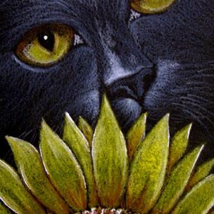 Art: BLACK CAT BEHIND THE SUNFLOWER by Artist Cyra R. Cancel