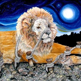 Art: Aesop Tale The Lion & The Mouse by Artist Lisa Morgan
