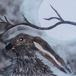 Art: HARE IN THE MOONLIGHT h731 by Artist Dawn Barker