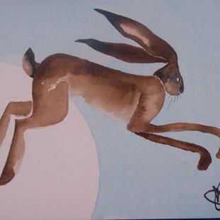 Art: THE HARE JUMPED OVER THE MOON h753 by Artist Dawn Barker