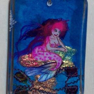 Art: Magenta Mermaid Necklace Pendant by Artist Emily J White