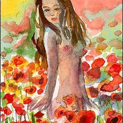 Art: Nude Among Poppies by Artist Erika Nelson