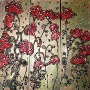 Art: RED POPPIES in the EMERALDS SUNSET-SOLD by Artist LUIZA VIZOLI
