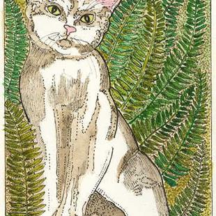 Art: Little Kitty in the Fern Garden by Artist Theodora Demetriades 