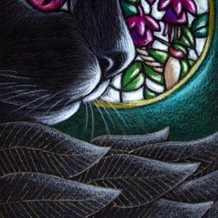 Art: **BLACK ANGEL CAT - STAINED GLASS WINDOW C by Artist Cyra R. Cancel