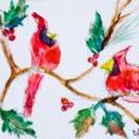 Art: Cardinals and Holly Aceo by Artist Delilah Smith