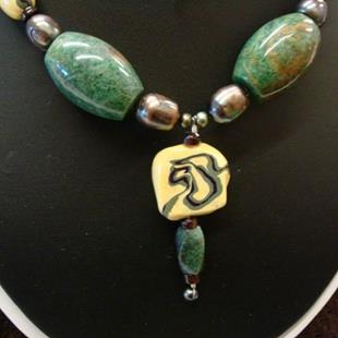 Art: Yellow Stone Clay and African Jade Necklace by Artist Sarah Thomas