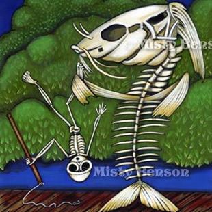 Art: When Skelly Fish Attack - Skeleton Art by Artist Misty Monster