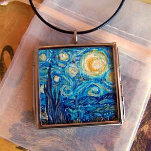 Art: Rendition of Starry Night ~ Glass Locket Pendant & Necklace ~ SOLD by Artist Dana Marie
